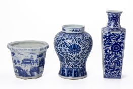 THREE MODERN BLUE AND WHITE CHINESE CERAMICS