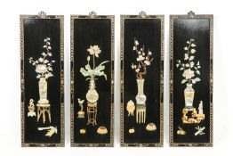 A SET OF FOUR MOTHER OF PEARL AND HARDSTONE INLAID PANELS