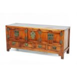 A CHINESE BRASS BOUND LOW SIDEBOARD