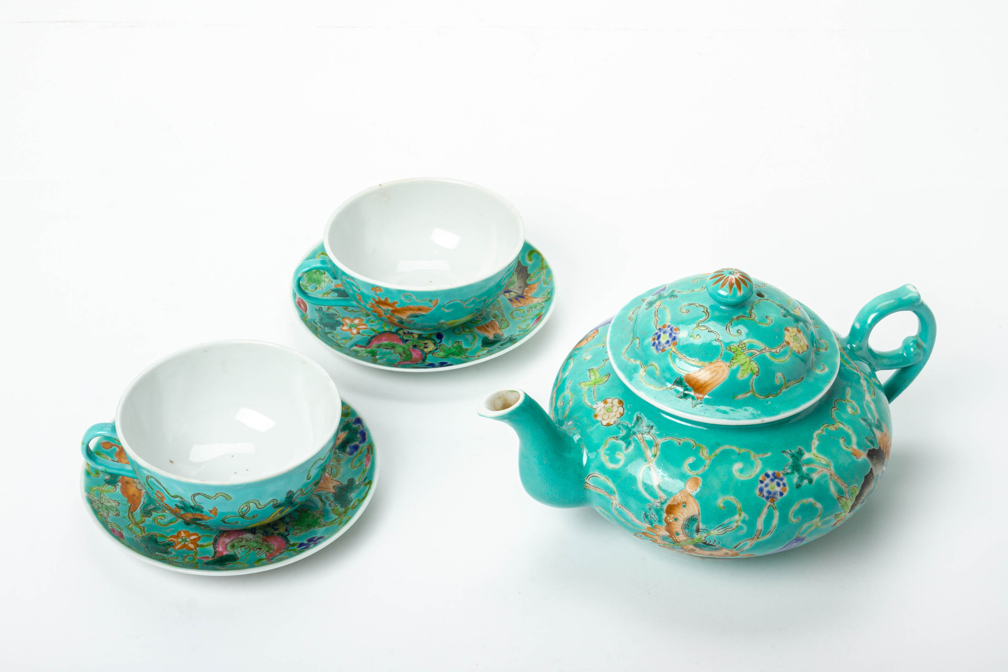 A CHINESE TURQUOISE GROUND PART TEA SERVICE