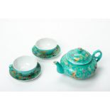 A CHINESE TURQUOISE GROUND PART TEA SERVICE