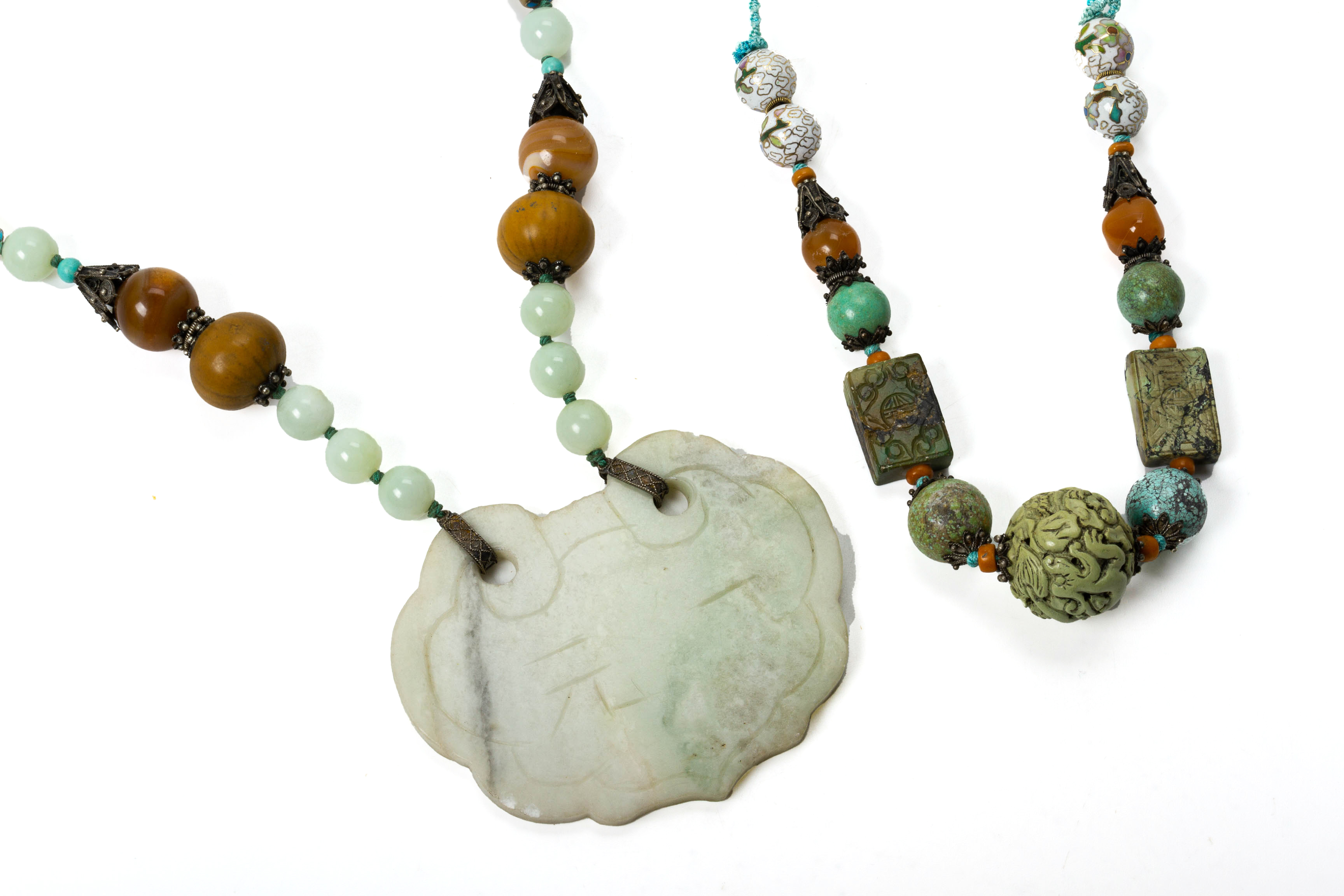 TWO LARGE CARVED HARDSTONE NECKLACES - Image 2 of 2