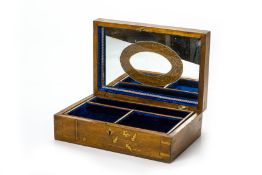 A BRASS INLAID ROSEWOOD JEWELLERY BOX