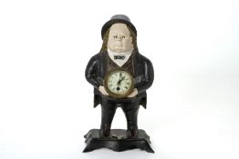 A PAINTED CAST IRON CLOCK MODELLED AS 'JOHN BULL'