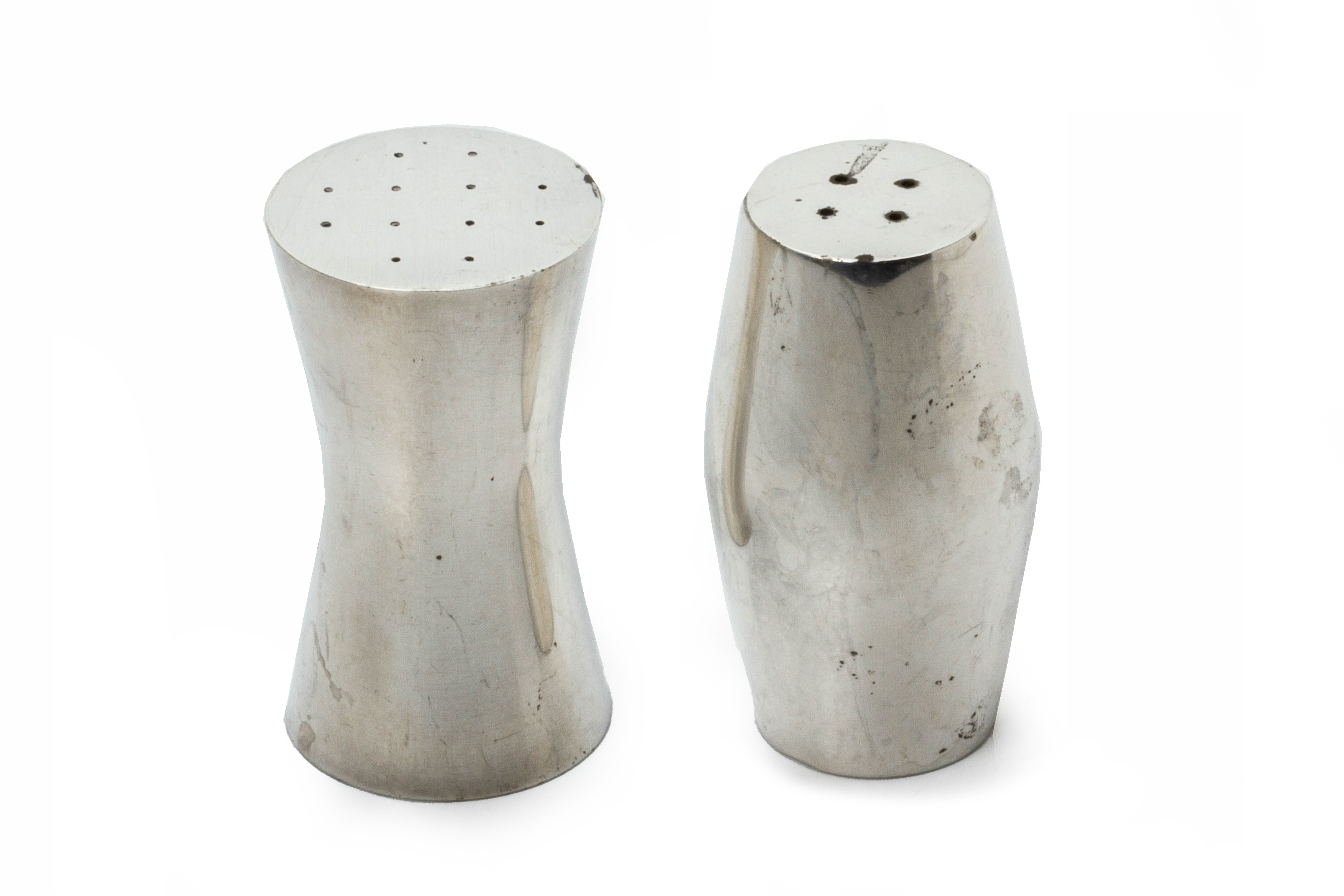 A PAIR OF GEORG JENSEN SILVER SALT AND PEPPER POTS