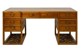 A CHINESE TWIN PEDESTAL DESK