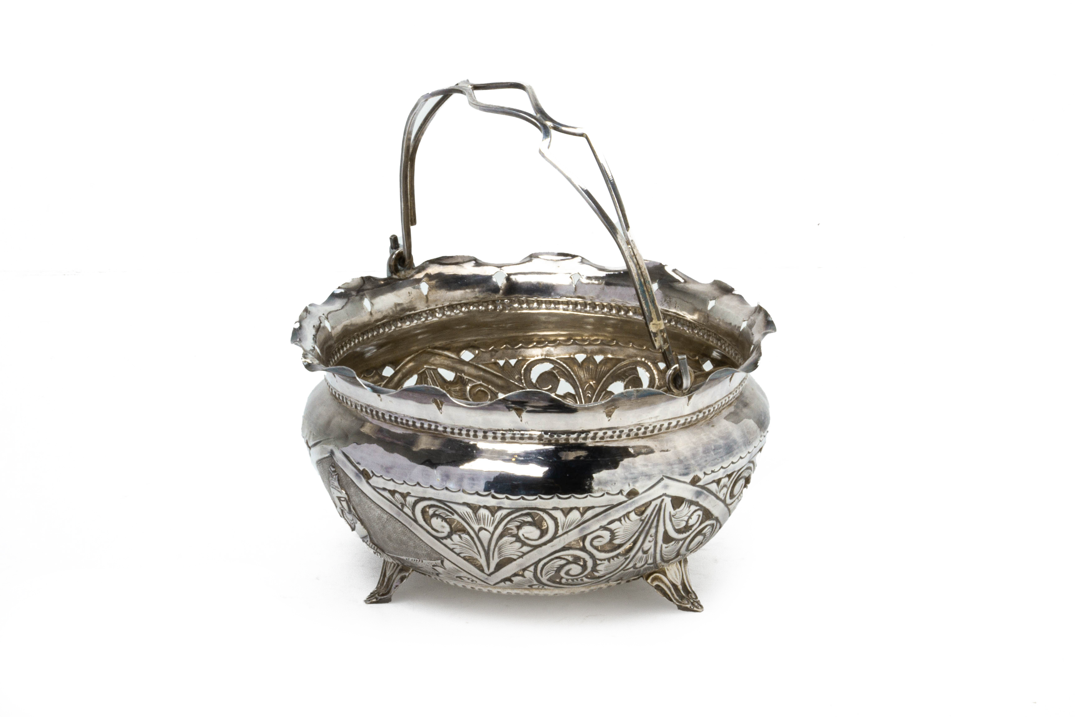 AN INDONESIAN SILVER SWING HANDLED BASKET AND A ROSE BOWL - Image 2 of 3