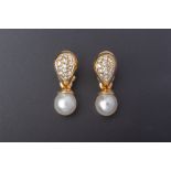 A PAIR OF SOUTH SEA PEARL AND DIAMOND EARRINGS