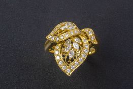 A LEAF SHAPED DIAMOND RING