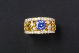 A TANZANITE AND DIAMOND RING BY FOUNDATION JEWELLERS