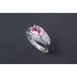 A PINK SAPPHIRE AND DIAMOND RING