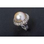 A CULTURED MABE FRESHWATER PEARL RING