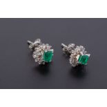 A PAIR OF EMERALD AND DIAMOND EARRINGS