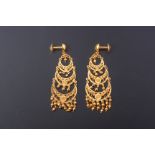 A PAIR OF INDIAN FILIGREE GOLD EARRINGS