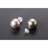 A PAIR OF GREY CULTURED PEARL EARRINGS