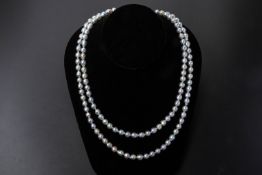 AN AKOYA CULTURED PEARL LONG STRAND NECKLACE