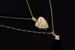 A HEART SHAPED LOCKET AND A DIAMOND PENDANT NECKLACE