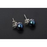 A PAIR OF CULTURED PEARL AND DIAMOND EARRINGS