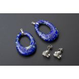 A PAIR OF LAPIZ LAZULI AND DIAMONDS EARRINGS