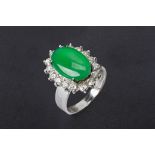 A JADE AND DIAMOND CLUSTER RING