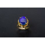 A BLACK OPAL SINGLE STONE RING