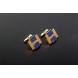 A PAIR OF GOLD AND LAPIS LAZULI CUFFLINKS BY MIKIMOTO