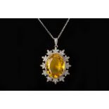 A CITRINE AND DIAMOND PENDANT