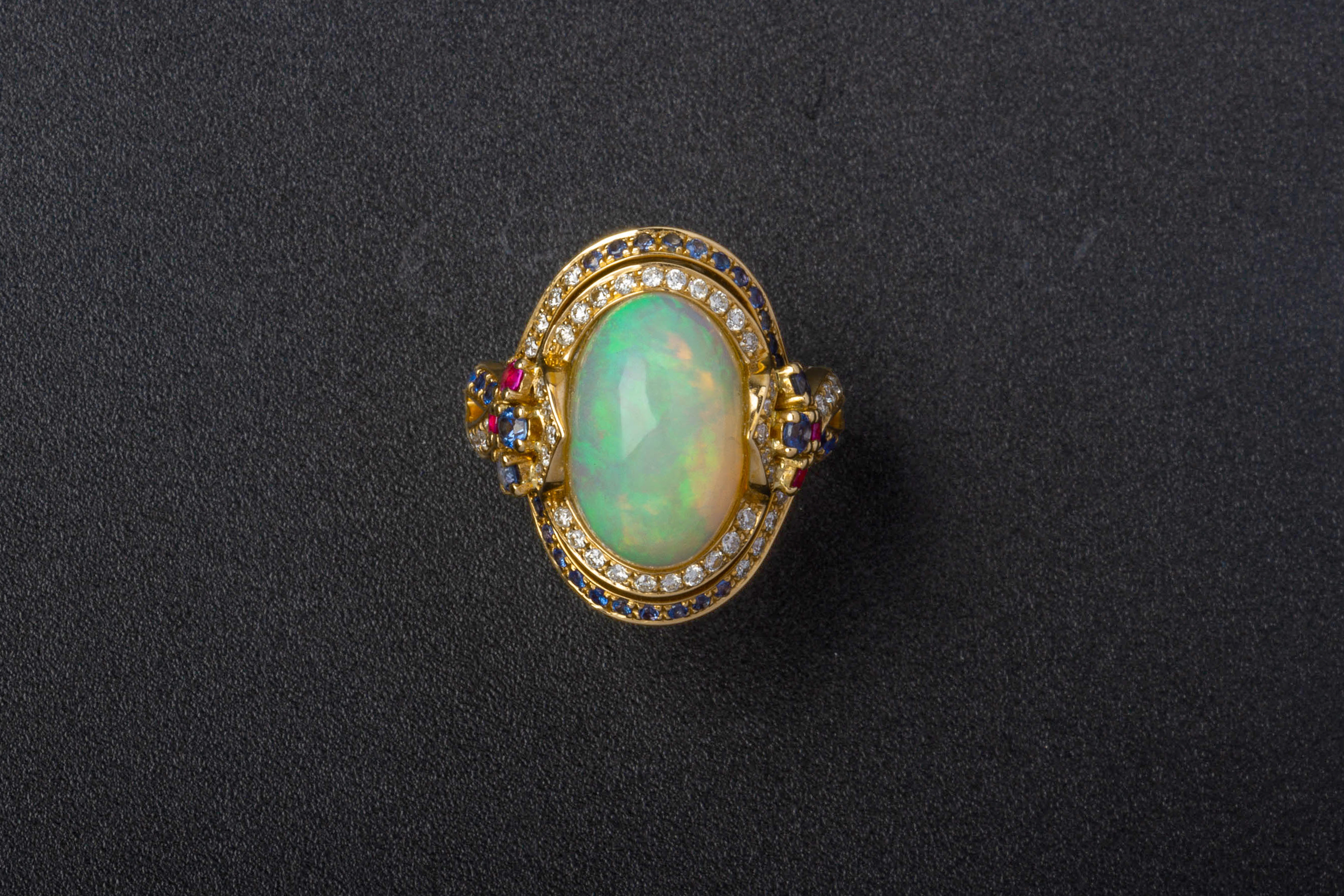 AN OPAL, SAPPHIRE AND DIAMOND RING - Image 2 of 3