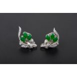 A PAIR OF JADE AND DIAMOND EARRINGS