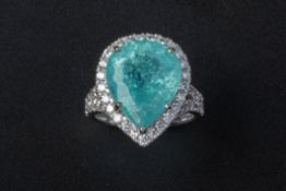 A PARAIBA TOURMALINE AND DIAMOND CLUSTER RING