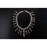 A FRESHWATER PEARL, TOURMALINE AND DIAMOND NECKLACE