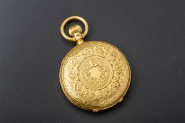 AN 18K GOLD FULL HUNTER KEYLESS POCKET WATCH