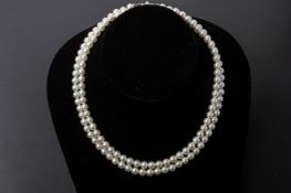 A DOUBLE STRAND AKOYA CULTURED PEARL NECKLACE
