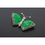 A JADE AND DIAMOND BUTTERFLY BROOCH