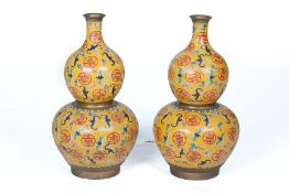 A PAIR OF LARGE CLOISONNE ENAMEL DOUBLE GOURD VASES