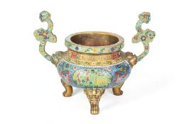 A CLOISONNE ENAMEL TWIN HANDLED CENSER