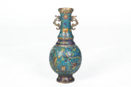 A CLOISONNE ENAMEL TWIN HANDLED VASE