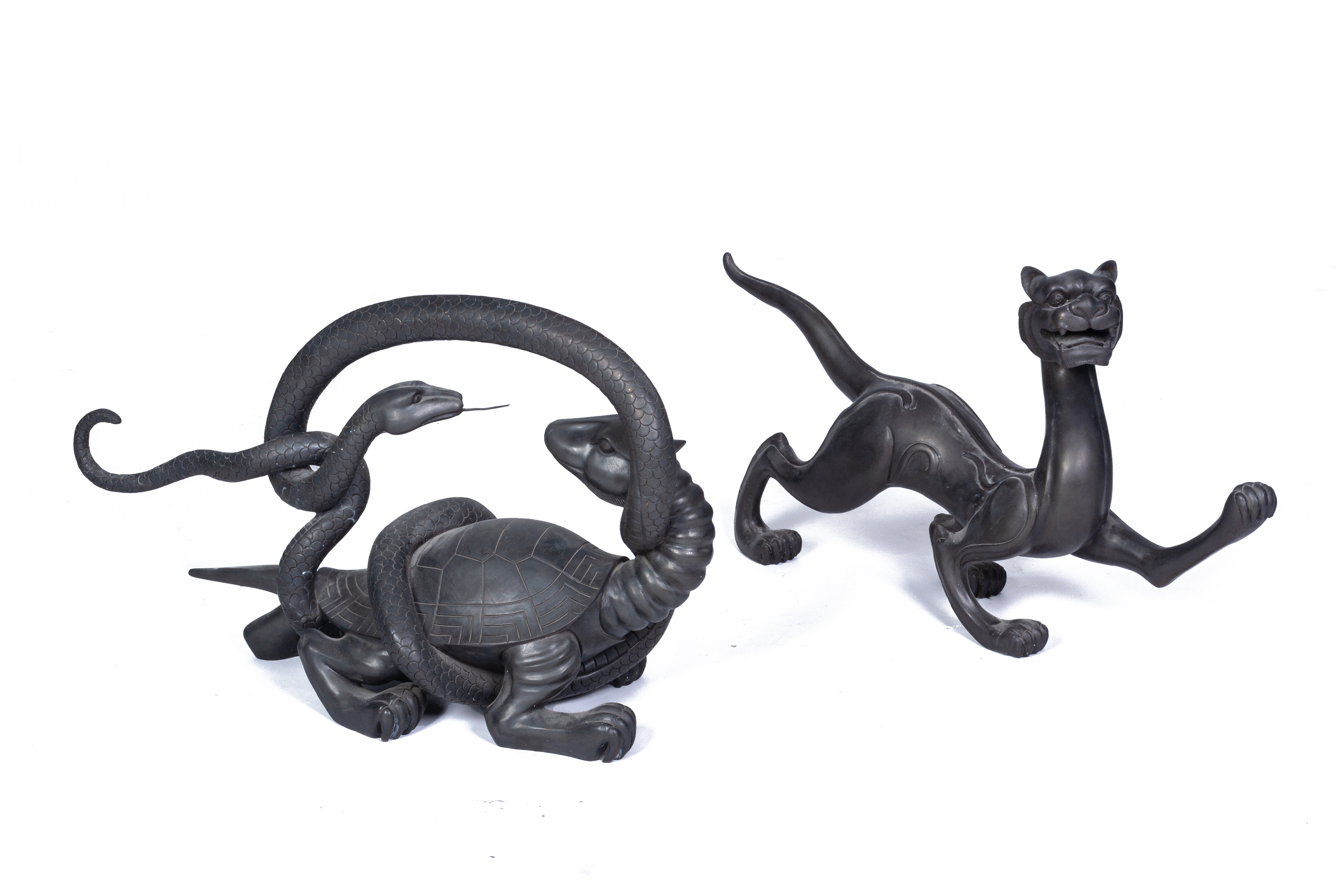 A SET OF FOUR METALWARE MODELS OF MYTHICAL BEASTS - Image 3 of 4