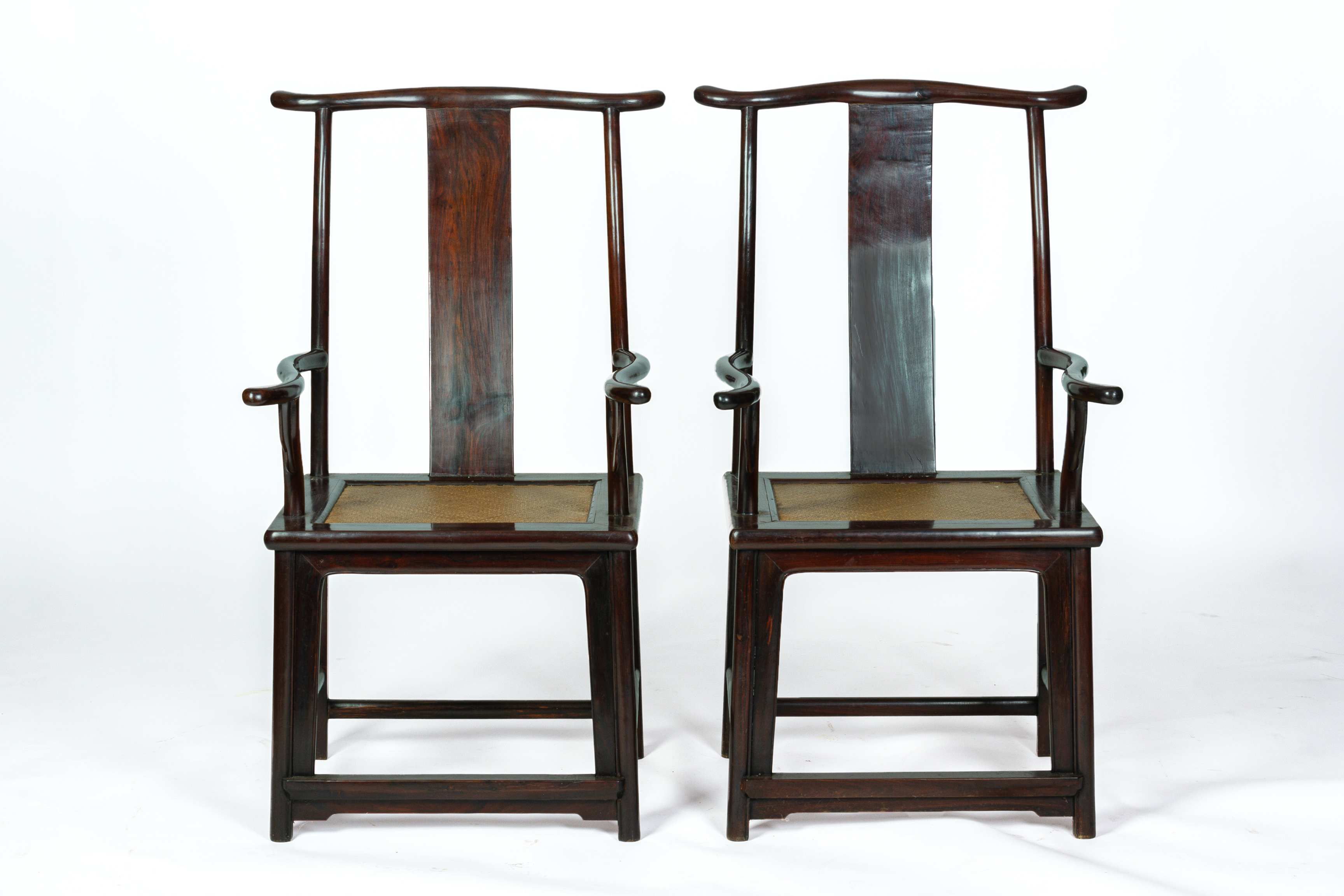 A PAIR OF CHINESE HARDWOOD OFFICIAL'S HAT ARMCHAIRS