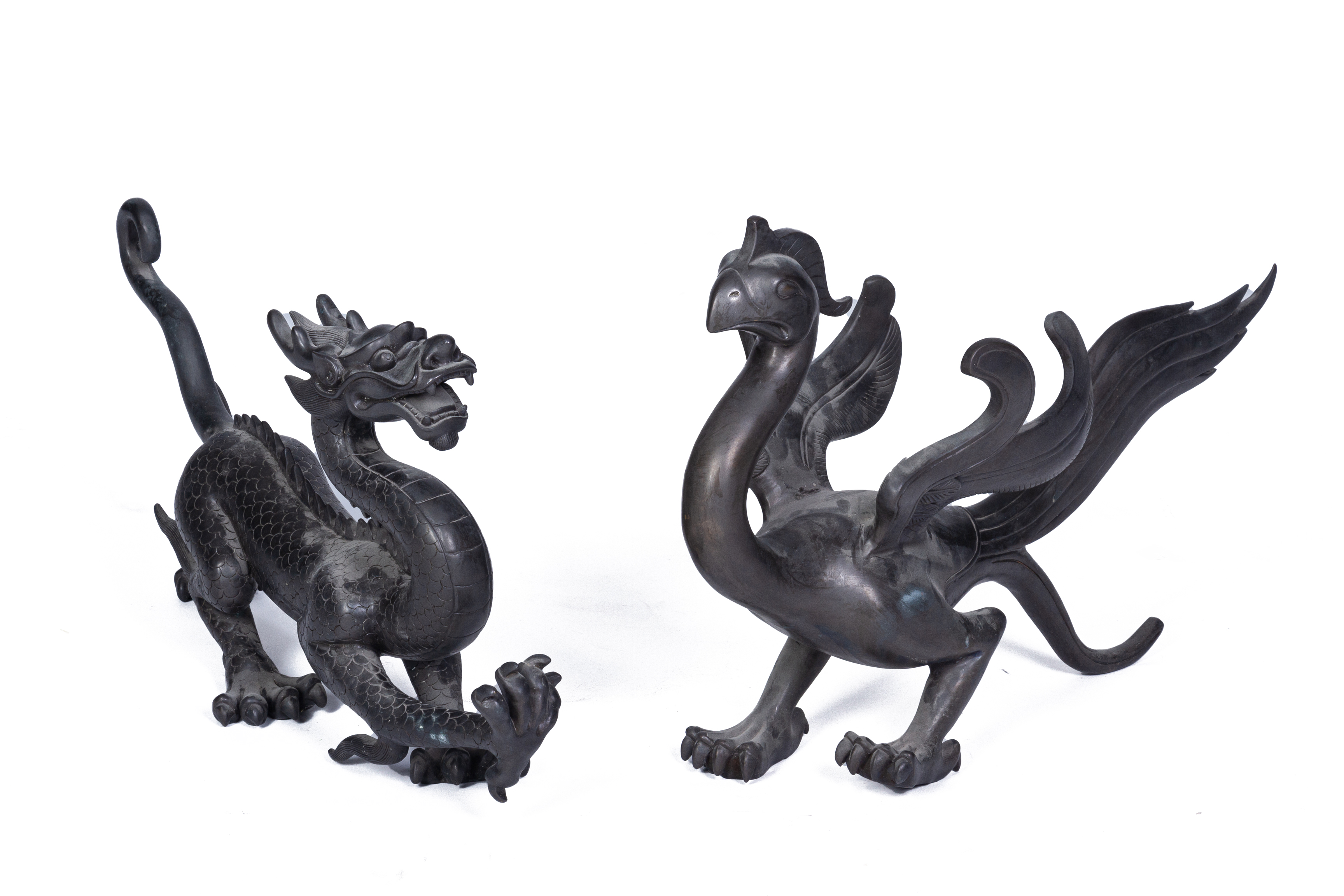 A SET OF FOUR METALWARE MODELS OF MYTHICAL BEASTS - Image 4 of 4