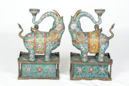 A PAIR OF LARGE CLOISONNE ENAMEL MODELS OF ELEPHANTS