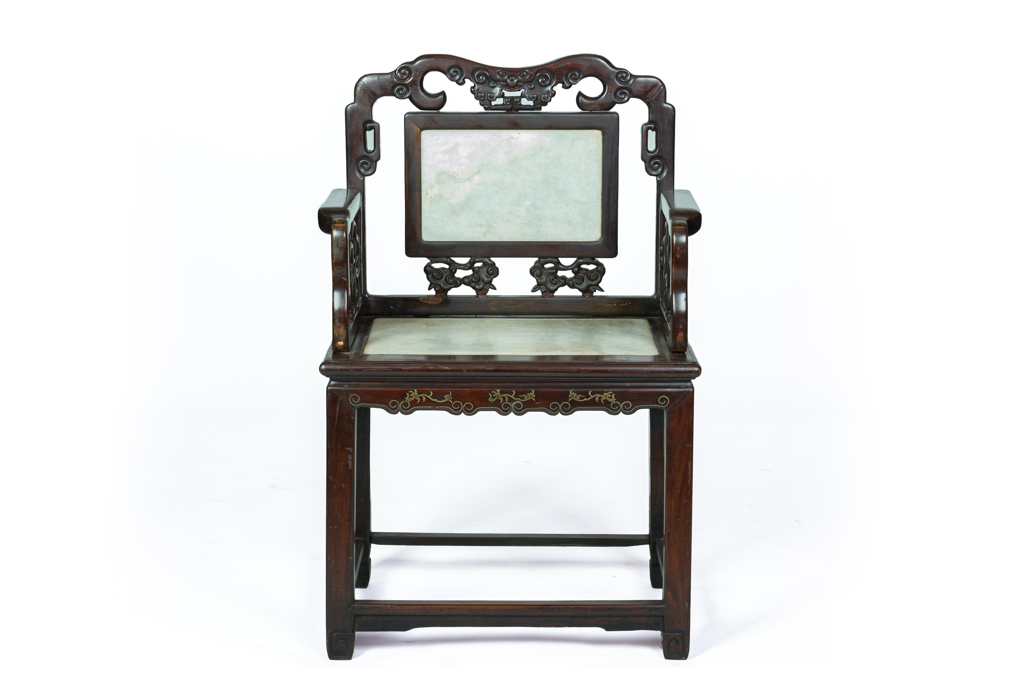 A MARBLE INSET AND CARVED HARDWOOD SIDE CHAIR - Image 3 of 5