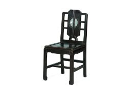 A CHINESE MARBLE INSET HARDWOOD SIDE CHAIR