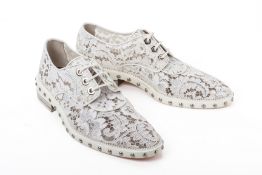 A PAIR OF GIVENCHY WHITE LACE AND MESH 'DERBY' SHOES EU38.5