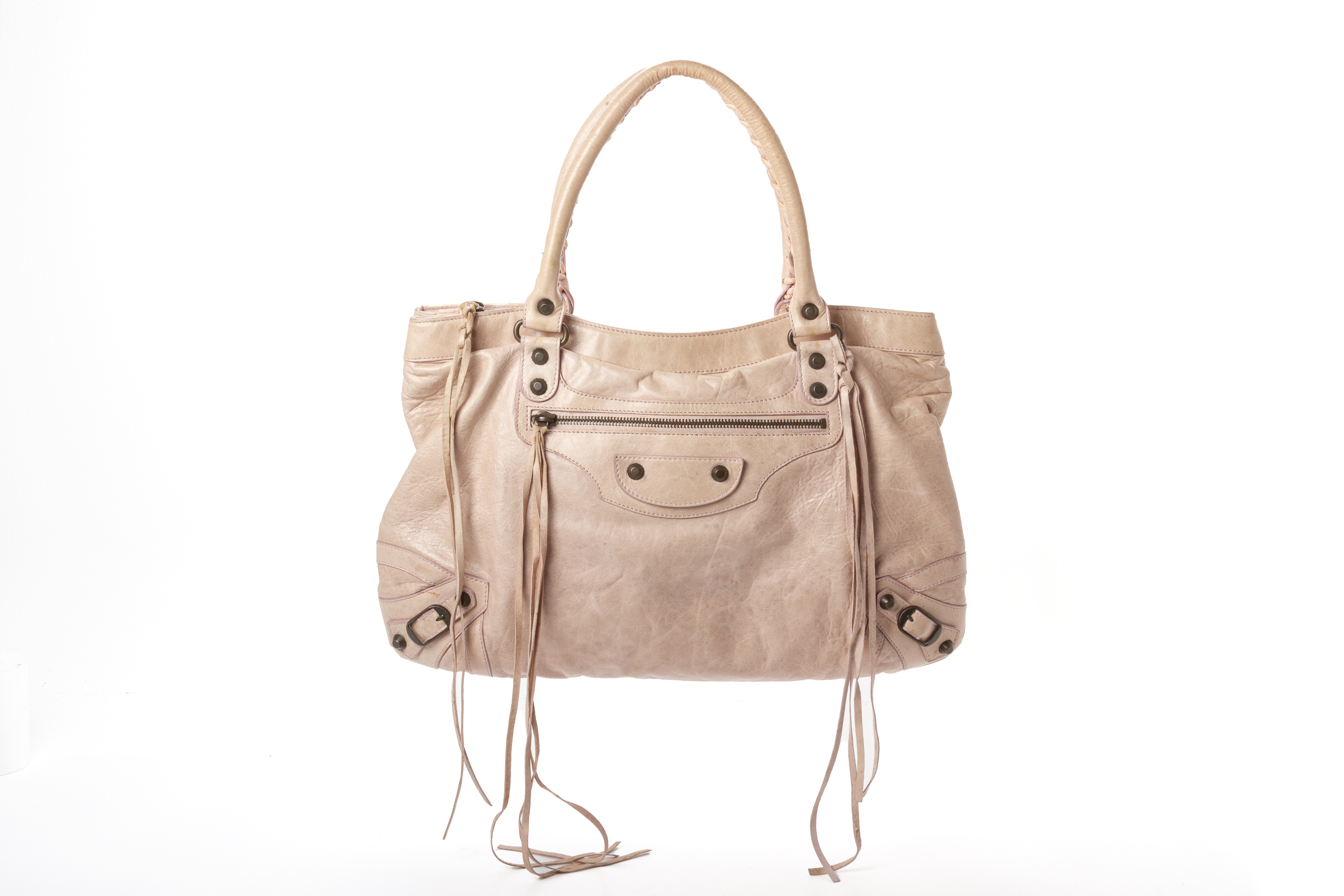 A BALENCIAGA 'CLASSIC CITY' BEIGE LEATHER HANDBAG