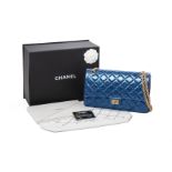 A RARE CHANEL LARGE 2.55 REISSUE METALLIC BLUE HANDBAG