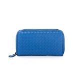 A BOTTEGA VENETA BLUE INTRECCIATO LEATHER WALLET