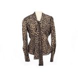 A AYBI BY AYSE BITZER LEOPARD PRINT SILK BLOUSE