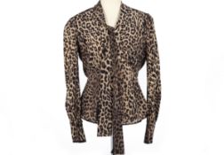 A AYBI BY AYSE BITZER LEOPARD PRINT SILK BLOUSE