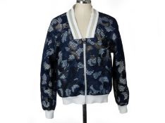 A CHANEL LADIES NAVY MESH BOMBER JACKET